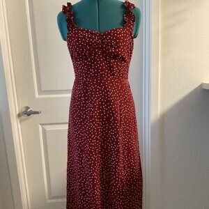 RIHOAS Red Frill Trim Side Split Midi Dress Size S